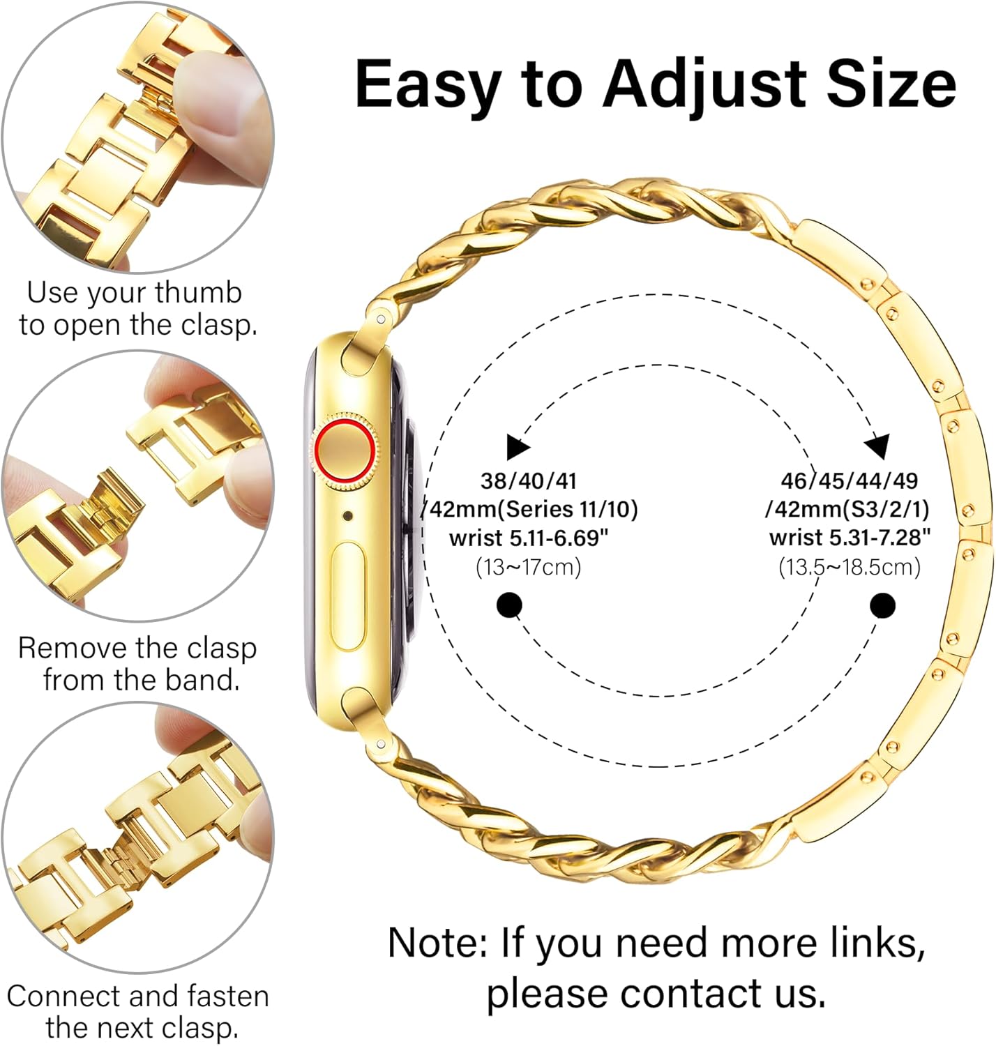 Metal Watch Bands for Women Compatible with Apple Watch Bands for Women Men 40mm 38mm 41mm 42mm 44mm 45mm 46mm, Adjustable Replacement Bracelet for iWatch Bands Series 11 SE 10 9 8 7 6 5 4 3 - Image 6