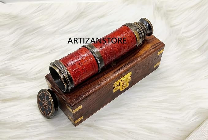 Telescopio de Latón Pirata Antiguo con Caja de Madera miniatura 4