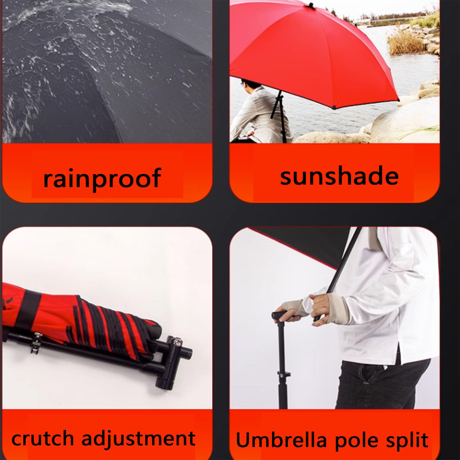 Parasol wędkarski z widelcem do podłoża, przenośny, jednowarstwowy, pogrubiony parasol z przełącznikiem przyciskowym, 32 poziomy regulacji, torba do przenoszenia w zestawie na plażę, patio, wędkowanie