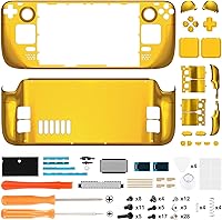 Vista 2 de eXtremeRate Juego completo de carcasa de bricolaje con botones para Steam Deck LCD, placa frontal personalizada de repuesto para Steam Deck LCD, oro