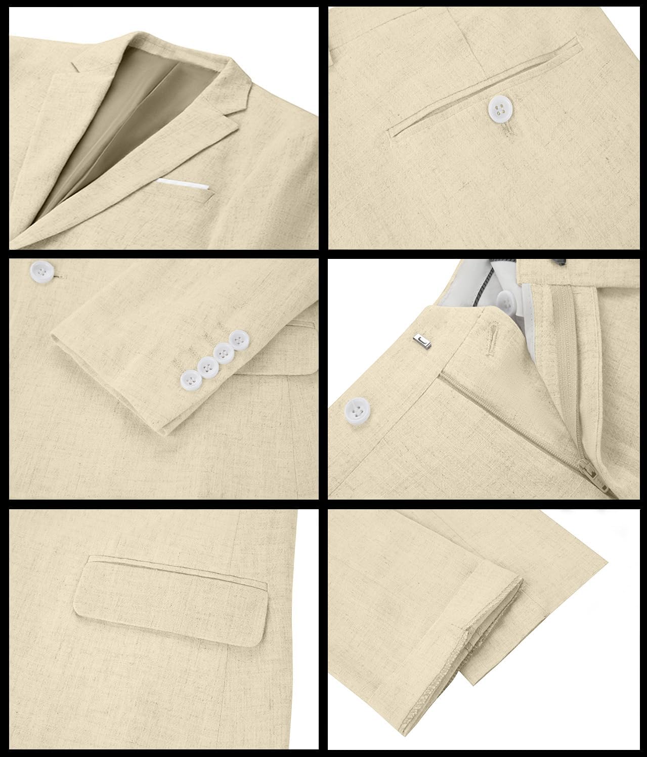Linen Mens Suits 3 Piece Slim Fit Tuxedo Suit for Men Beach Wedding Formal Business Suit Groom Prom Set Outfits - Image 6