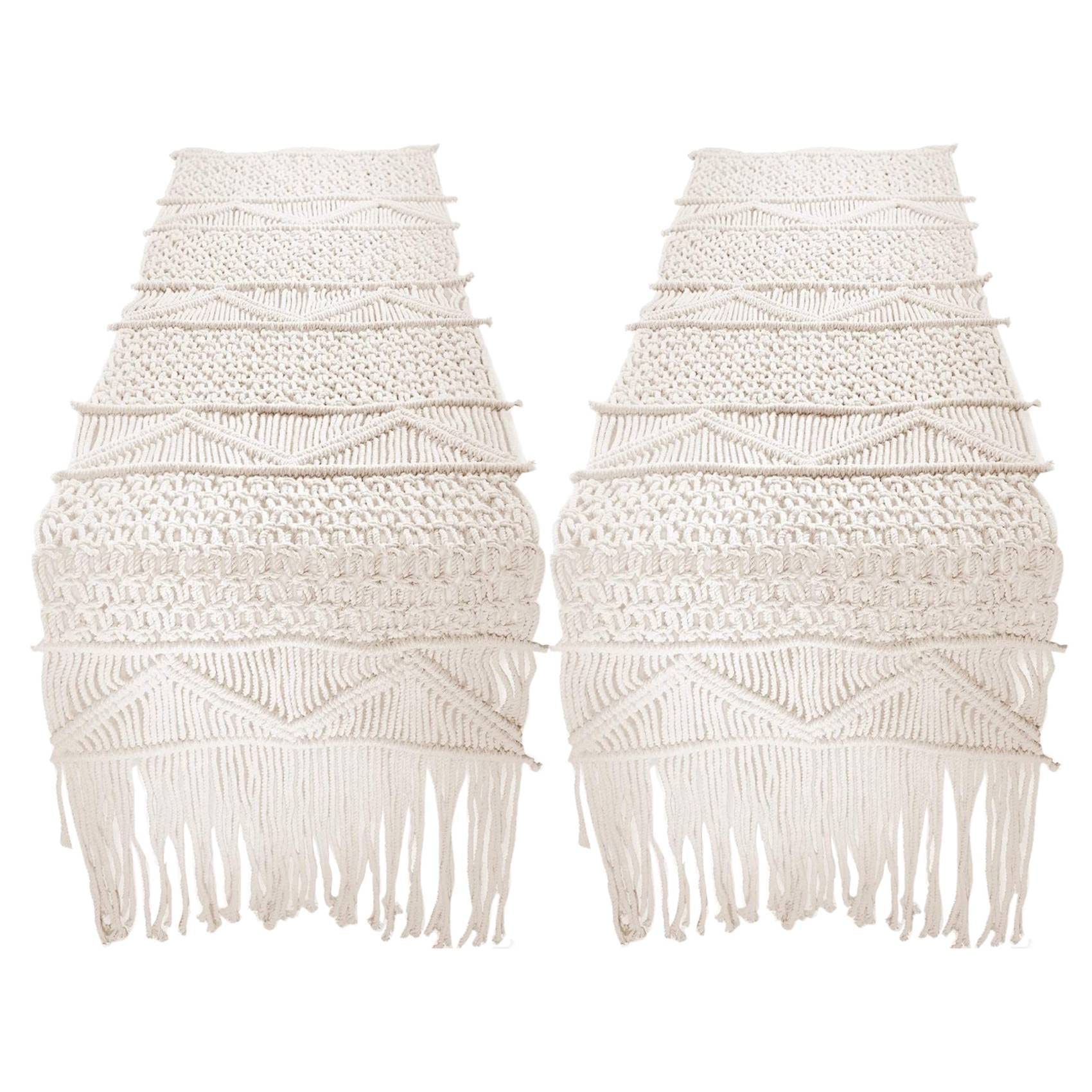 Chemin de table macramé beige lot de 2 pour déco mariage bohème