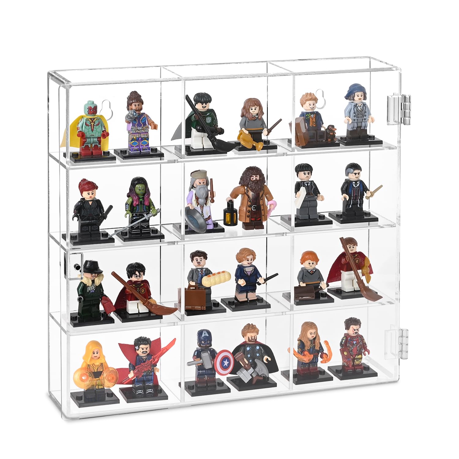 Ikee Design Acrylic Display Case, Clear Wall Mounted or Desktop 12 Compartments Display Cabinet Shelves Stand for Collectibles, Small Pop Figures,Gemstone or Jewelry, 10.7 W x 2 D x 10 H in