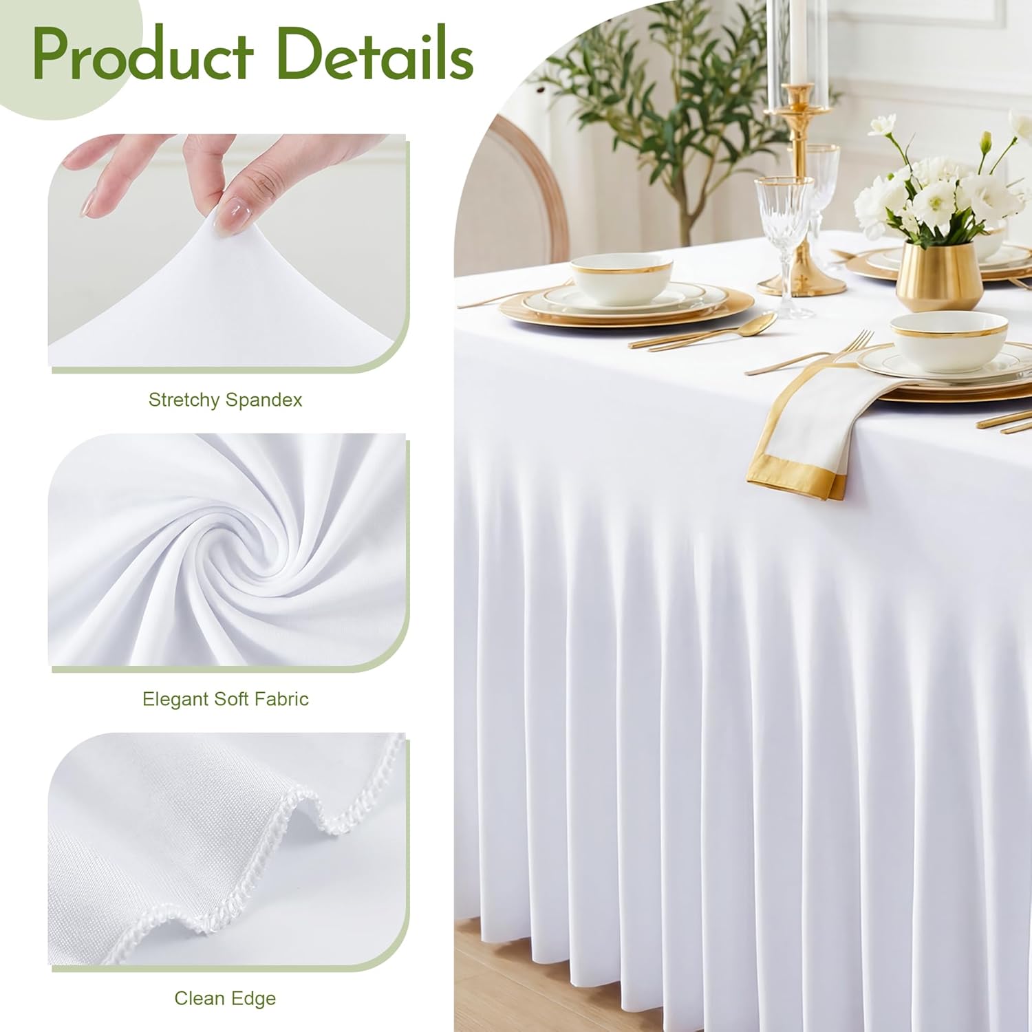 2 Pack White Spandex Tablecloth for 6FT Rectangle Tables, Table Skirt 30x72 Inch Stretch Table Cloths Elastic Fitted Tables Cover for Wedding Parties Birthday Banquet Baby Shower Events