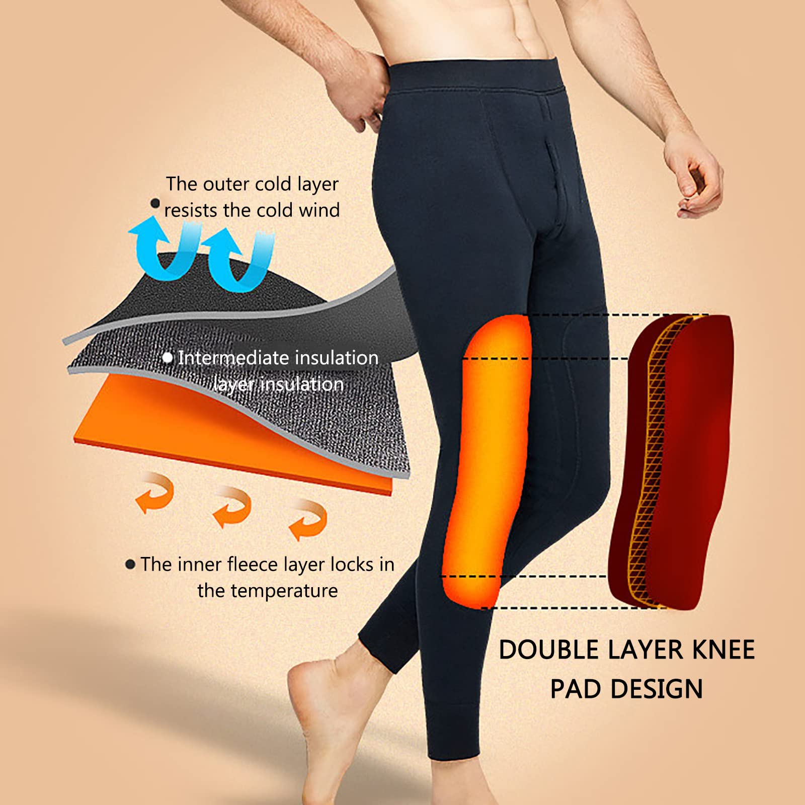 Pantaloni Termici da Uomo Invernali Foderati Termico Leggings Pantaloni Inverno(Size:3XL,Color:Giallo)