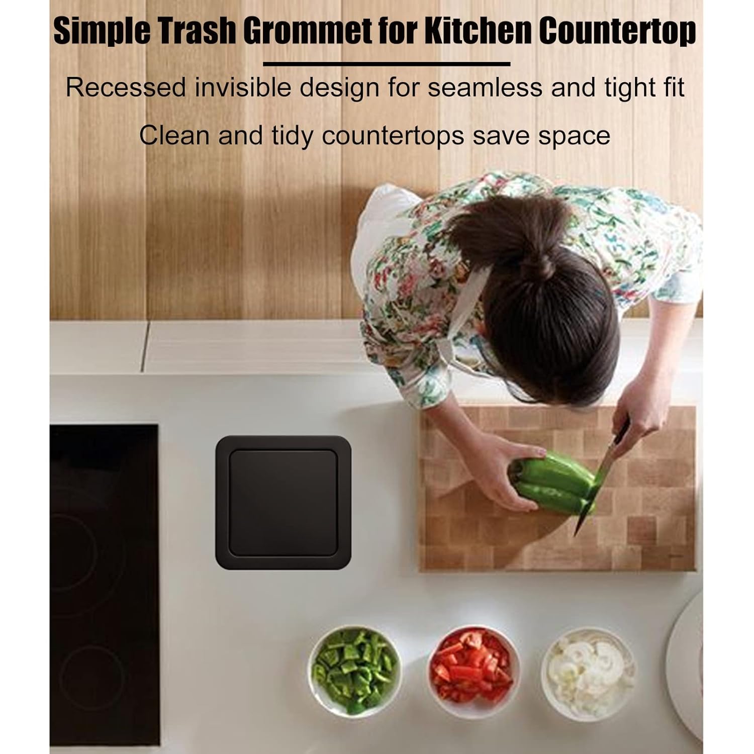 Recessed Countertop Trash Can Swing Lid, Stainless Steel, 13"W x 11"H x 6"D