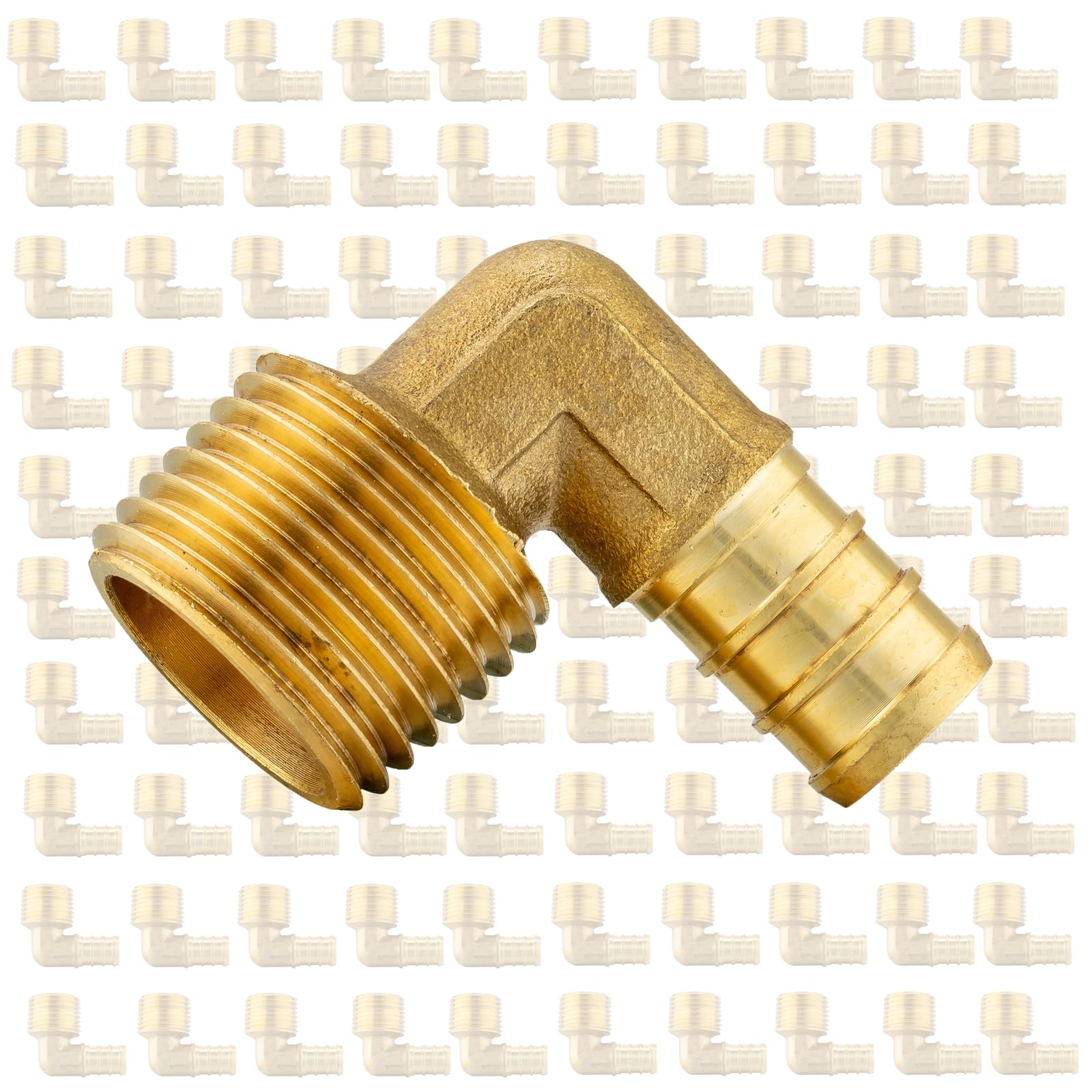 Paquete de 200 Accesorios PEX, Codo de latón con Rosca Macho NPT de 3/4" x 3/4", Codo Macho F1807 de 3/4" para tuberías PEX en Trabajos de plomería (PEX1807099-200Pack)