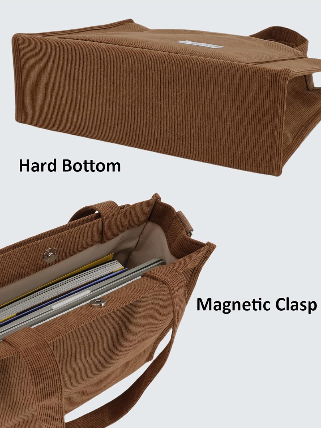 UERRUAM Tote Bag for Women,Lightweight Corduroy Tote Bag 2pcs,Shoulder Crossbody Bag for Work,Everyday,College,Hard Bottom - Image 5