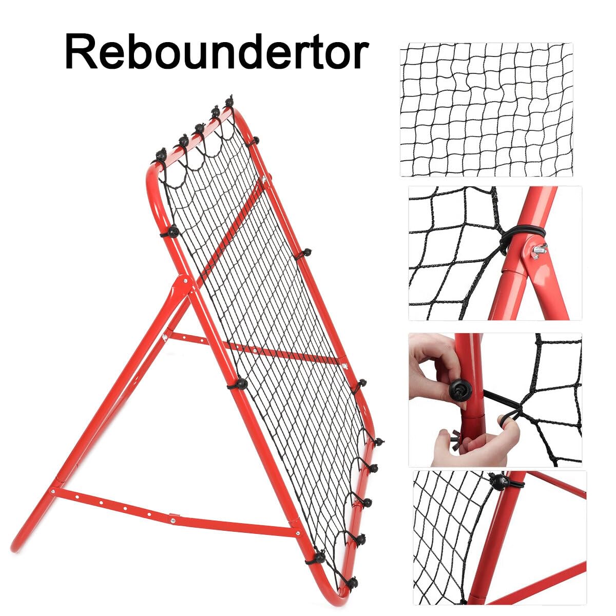 Fußball-Übungshüpfnetz Fußball Rebound Netz Rebounder Kinder und Jugendliche Solo Rebound Kick Trainer für Fußball Training 100x100cm,Rot