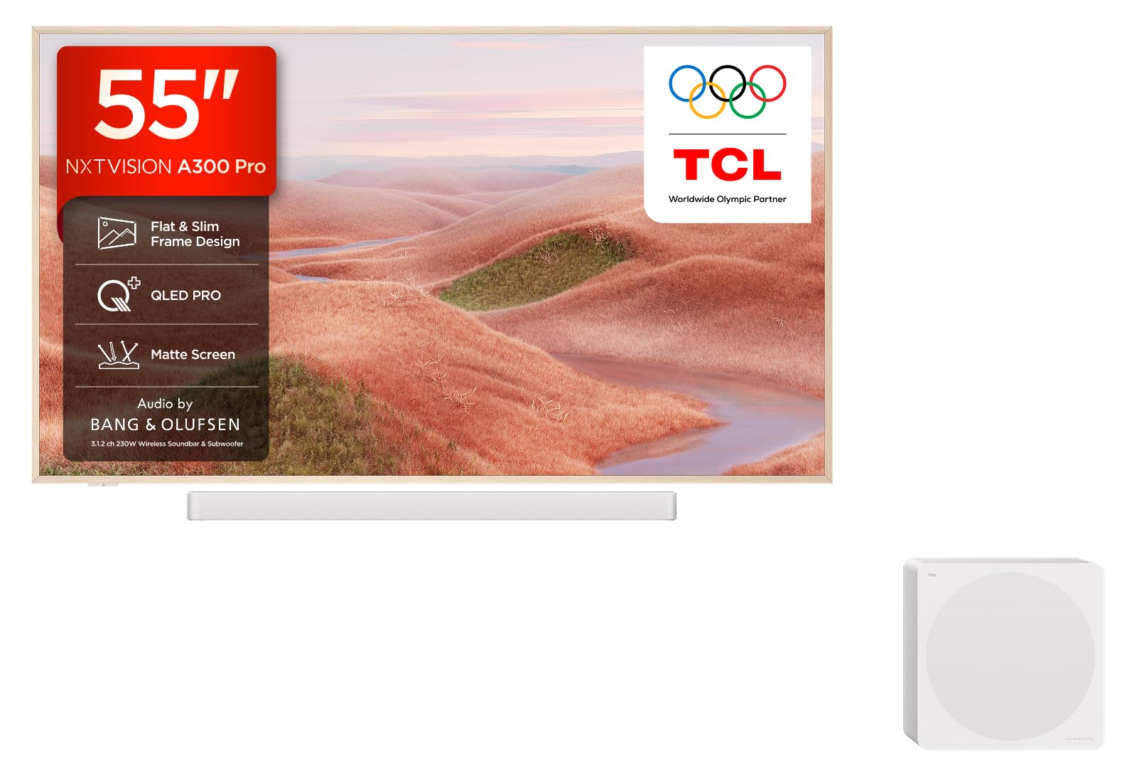 TCL NXTVISION A300W 55" QLED Pro Televisor, 4K UHD Art TV, Diseño de Marco Magnético, Galería de Arte Ai, Pantalla Mate, Google Smart TV 144 Hz, Dolby Vision IQ & Atmos