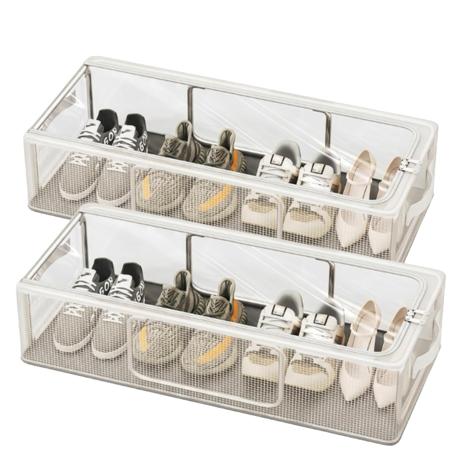 Shoe Storage Box, Shoe Organizer for Closet, Clear Plastic Stackable Shoe Boxes, Space Saving Foldable Sneaker Shoe Rack Containers Bin Holder (1pcs), 60 x 30 x 15 Cm-image-32