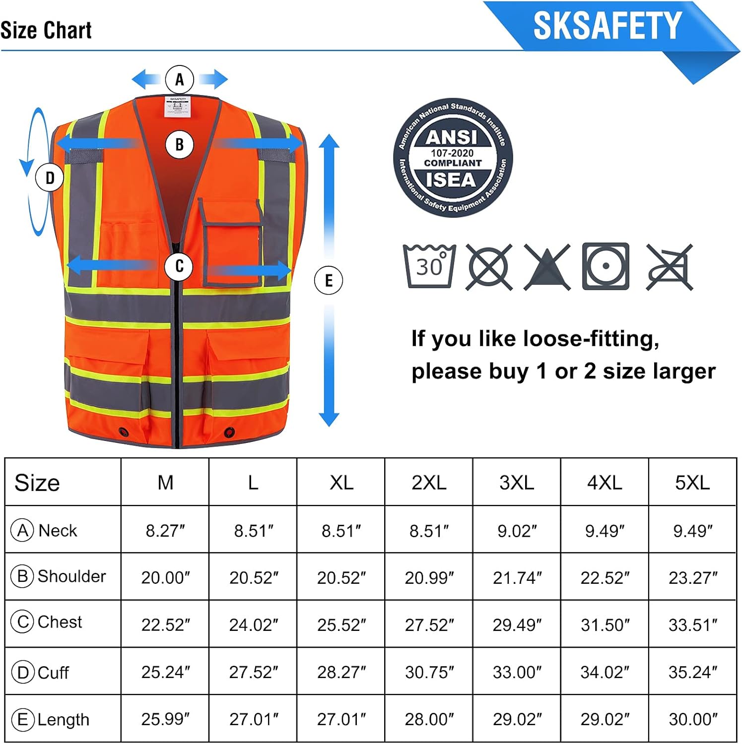 SKSAFETY 10 Pockets Safety Vest, Class 2 High Visibility Security with Zipper, Hi Vis Vest with Reflective Strips, ANSI/ISEA Standard, Construction Work Vest for Men ＆ Women （Orange, L） - Image 7