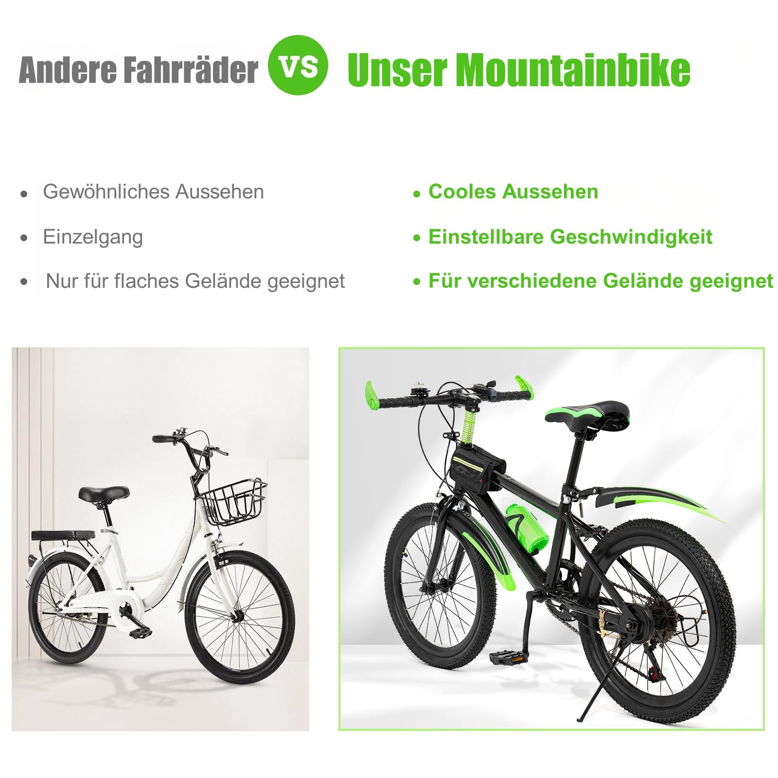 Mountain bike da 20 pollici, bicicletta per bambini, per ragazzi e ragazze, mountain bike a 7 marce, con parafango, bottiglia d'acqua, campana bussola, portata 85 kg, da 8 a 13 anni