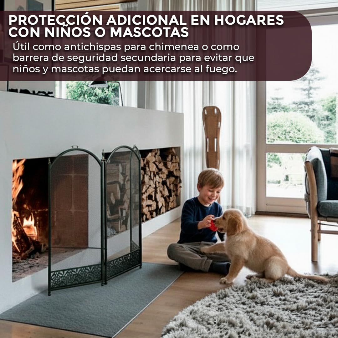 HERSIG- Protector Chimenea - Salvachispas Chimenea leña | Antichispas para Chimeneas de Leña - Rejilla Chimeneas Leña y Estufas - Plegable - 3 Hojas - 96,5 x 61 cm Diseño Decorado