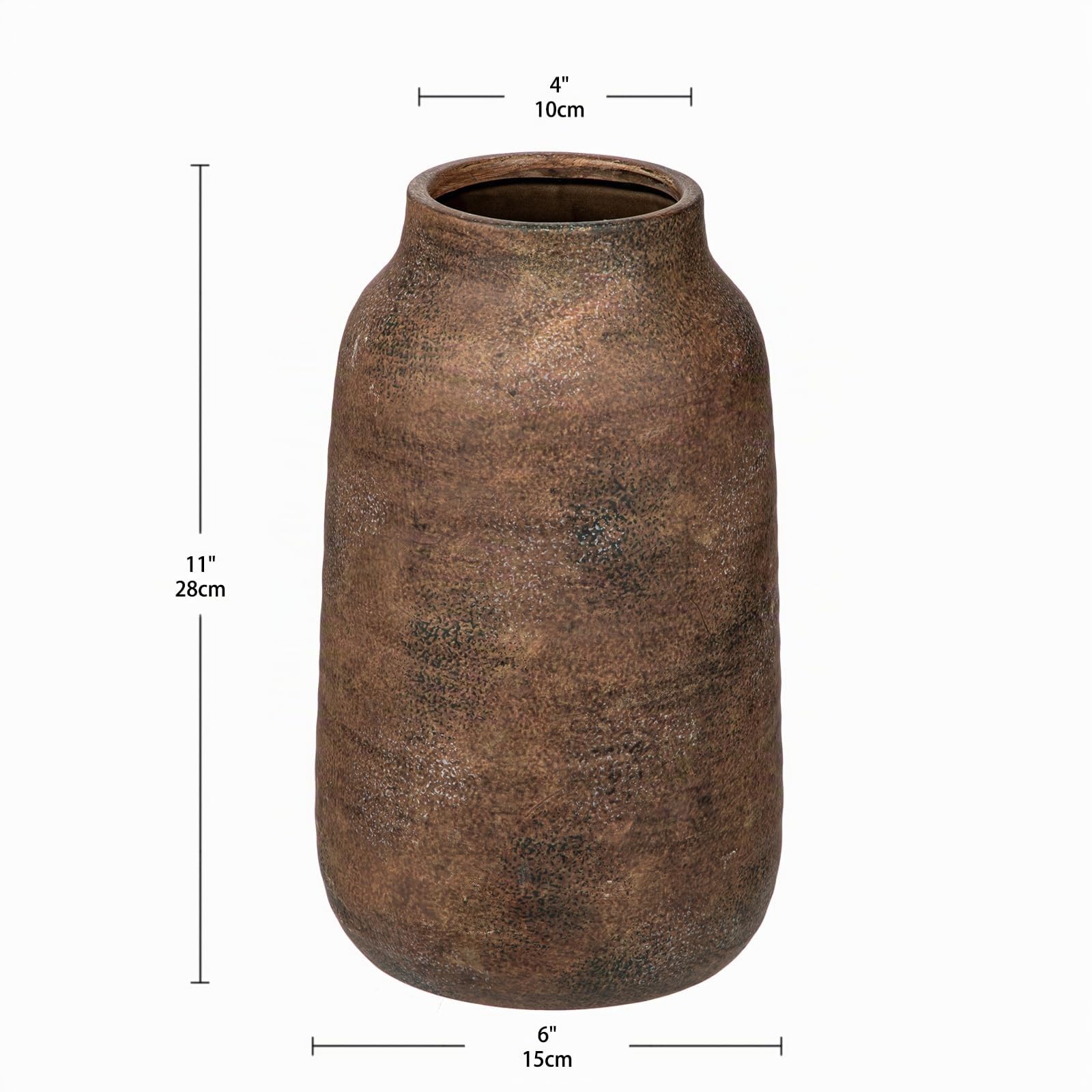 Briful Vase en céramique de 28 cm de haut pour fleurs, vases rustiques en bronze avec ouverture de 10,2 cm, grand vase à fleurs pour pampa, plantes sèches, fleurs fraîches, décoration d'intérieur et