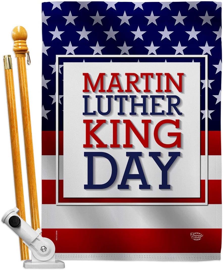 MLK Day House Flag Dowel Set Black History Martin Luther King Civil Right Stars United State American Small Decorative Gift Yard Banner Made In USA 28 X 40