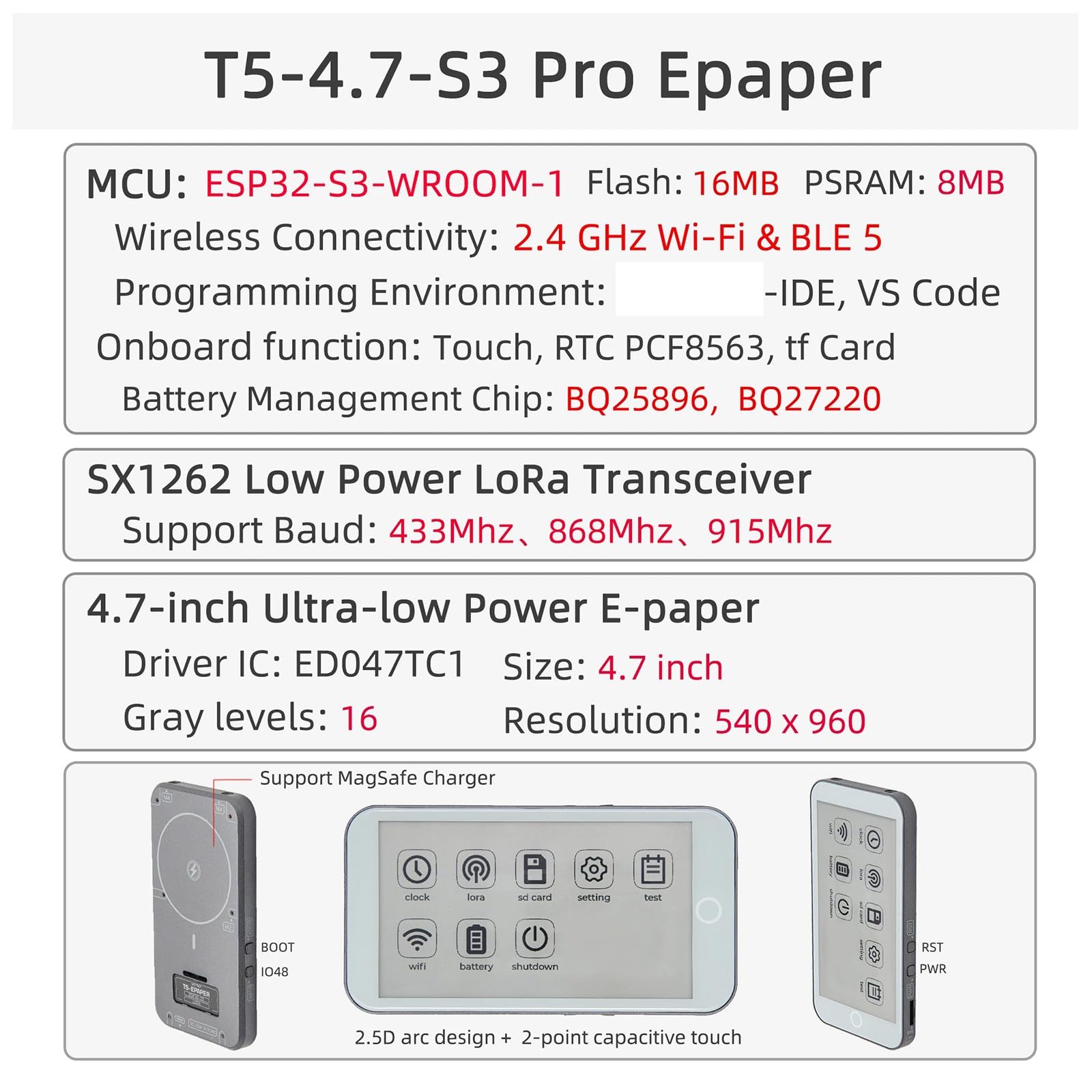 Para placa de desarrollo de papel electrónico de 4.7 pulgadas, conexión de 2.4 GHz, placa de desarrollo de baja potencia