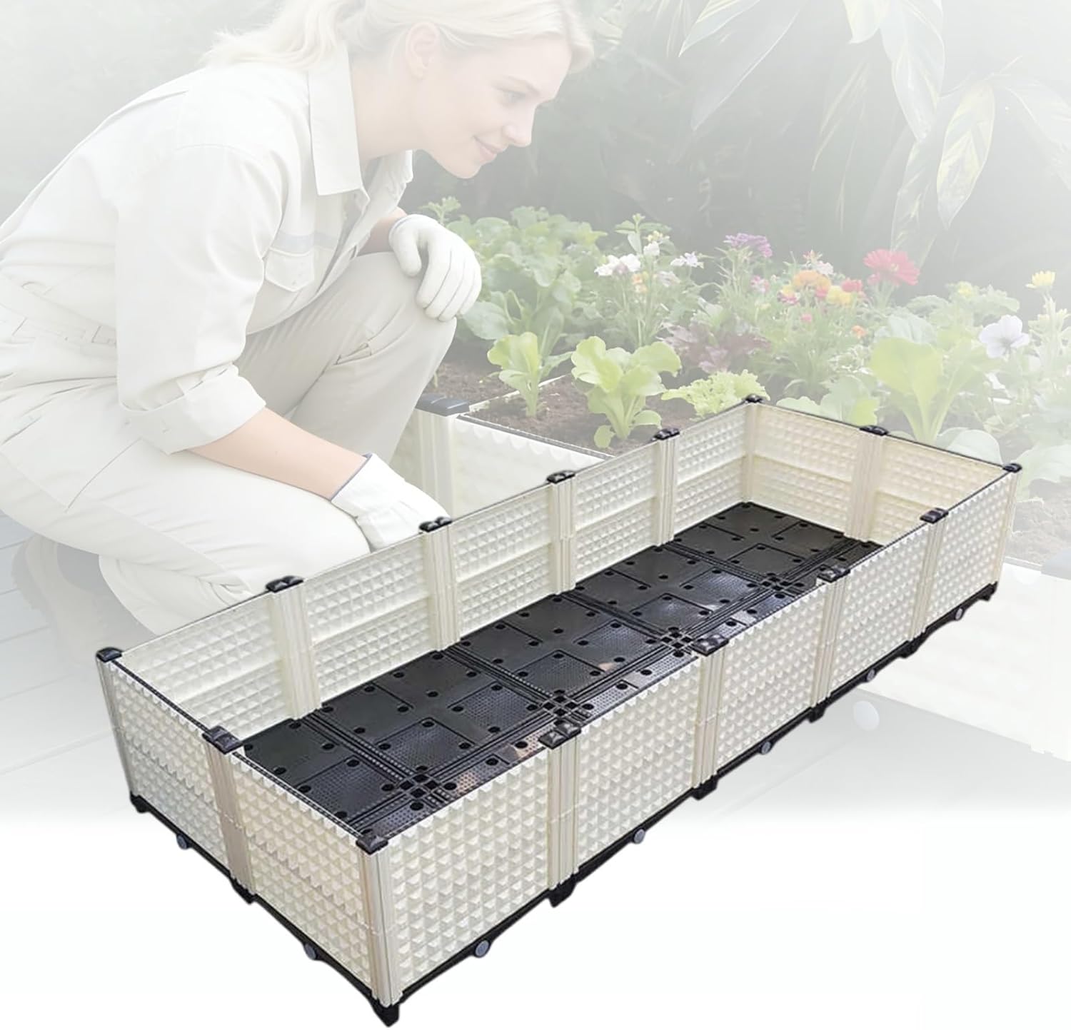 Raised Garden Bed, All-Weather Planter Container, Elevated Planter Box, Large Outdoor Rectangle Planters for Patio, Deck, Backyard, Balcony, Porch (White)(1-Tier)