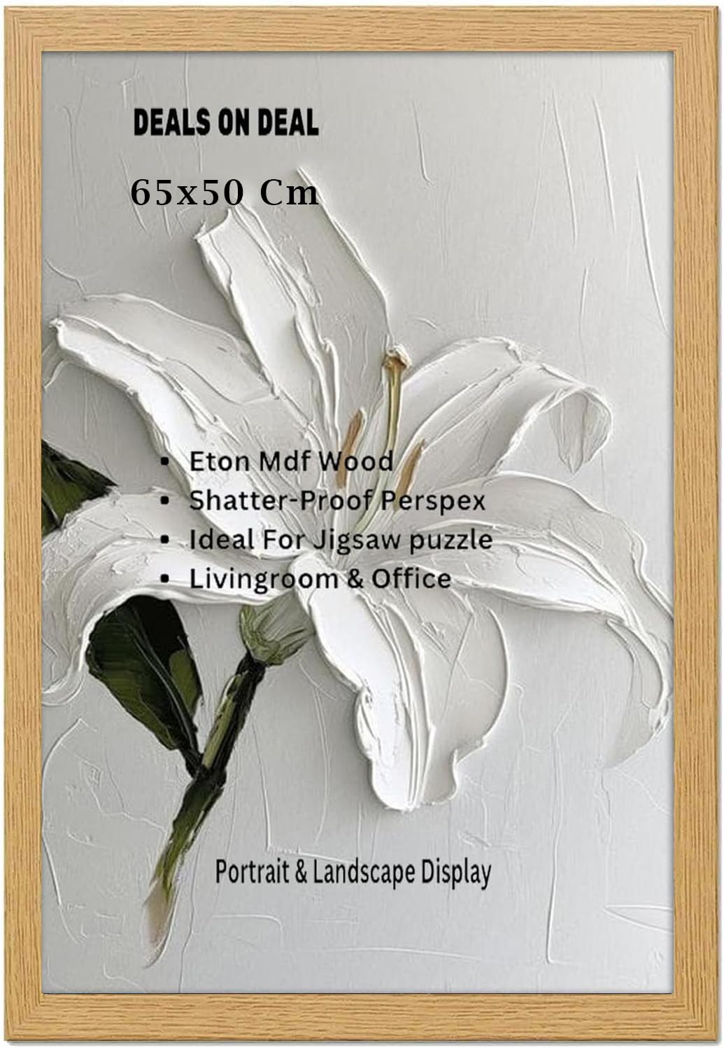 DEALS ON DEAL Modern Flat Profile Oak 65X50 cm Handcrafted Shatter-Proof Perspex Eton Wooden for Gallery Jigsaw Puzzle Poster Frames Vertical & Horizontal