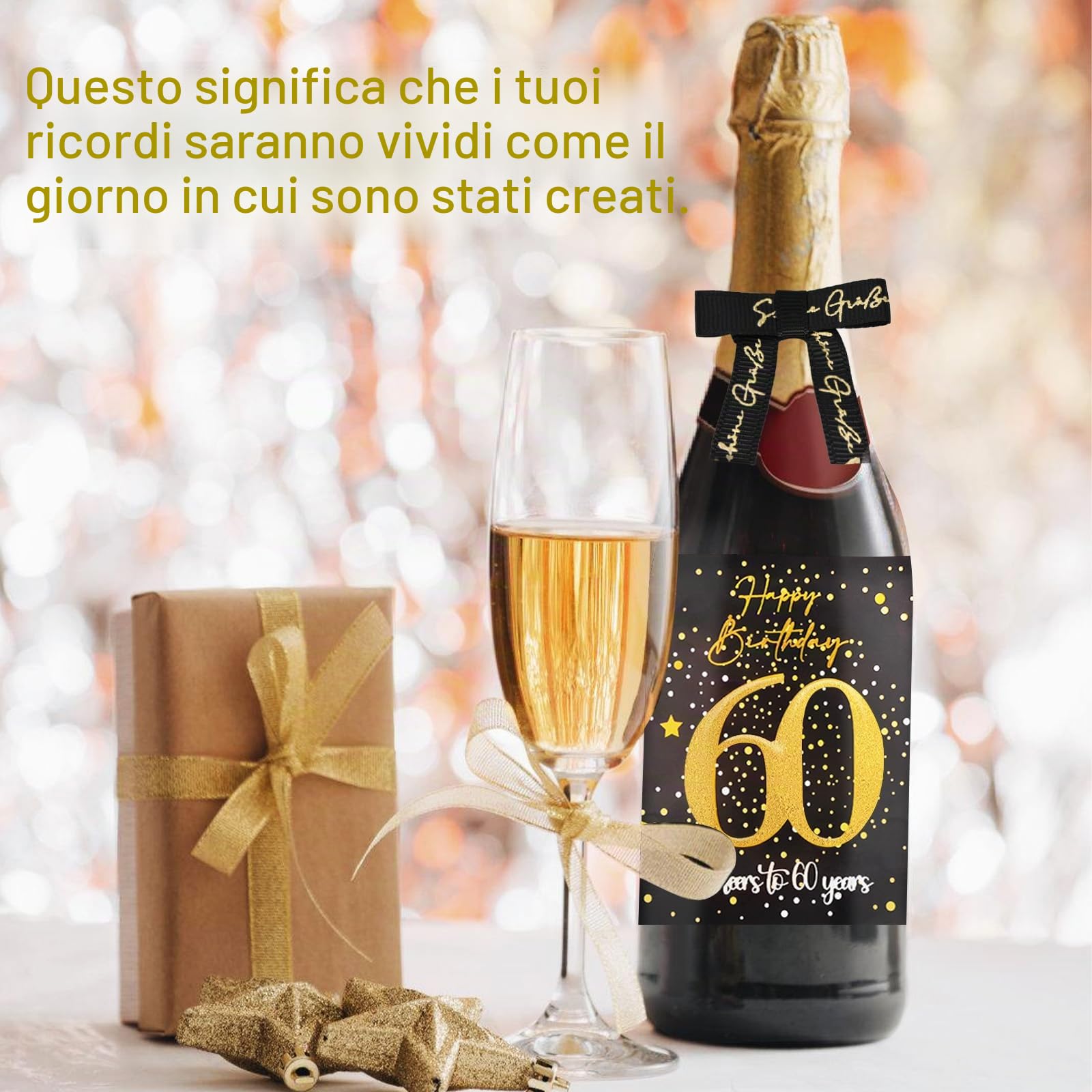 Sugeru 4 pezzi - Etichette per bottiglie per 60° compleanno e fiocchi regalo | Etichette per vino personalizzate autoadesive per spumante e vino spumante | Decorazioni per 60° compleanno, regalo