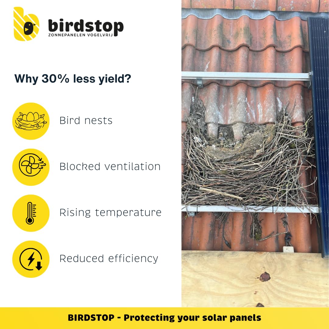Juego de protección contra pájaros fotovoltaico, sistema solar antipalomas, 10 metros, 12 cm de altura, 4 piezas de esquina y fijación, ahuyentador de palomas fotovoltaico