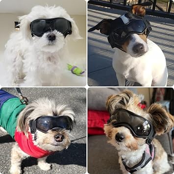 Dog Goggles Small Breed, Small Dog Sunglasses with UV Protection, Outdoor Pet Eyewear for Riding Biking Hiking, Adjustable Straps, Black S