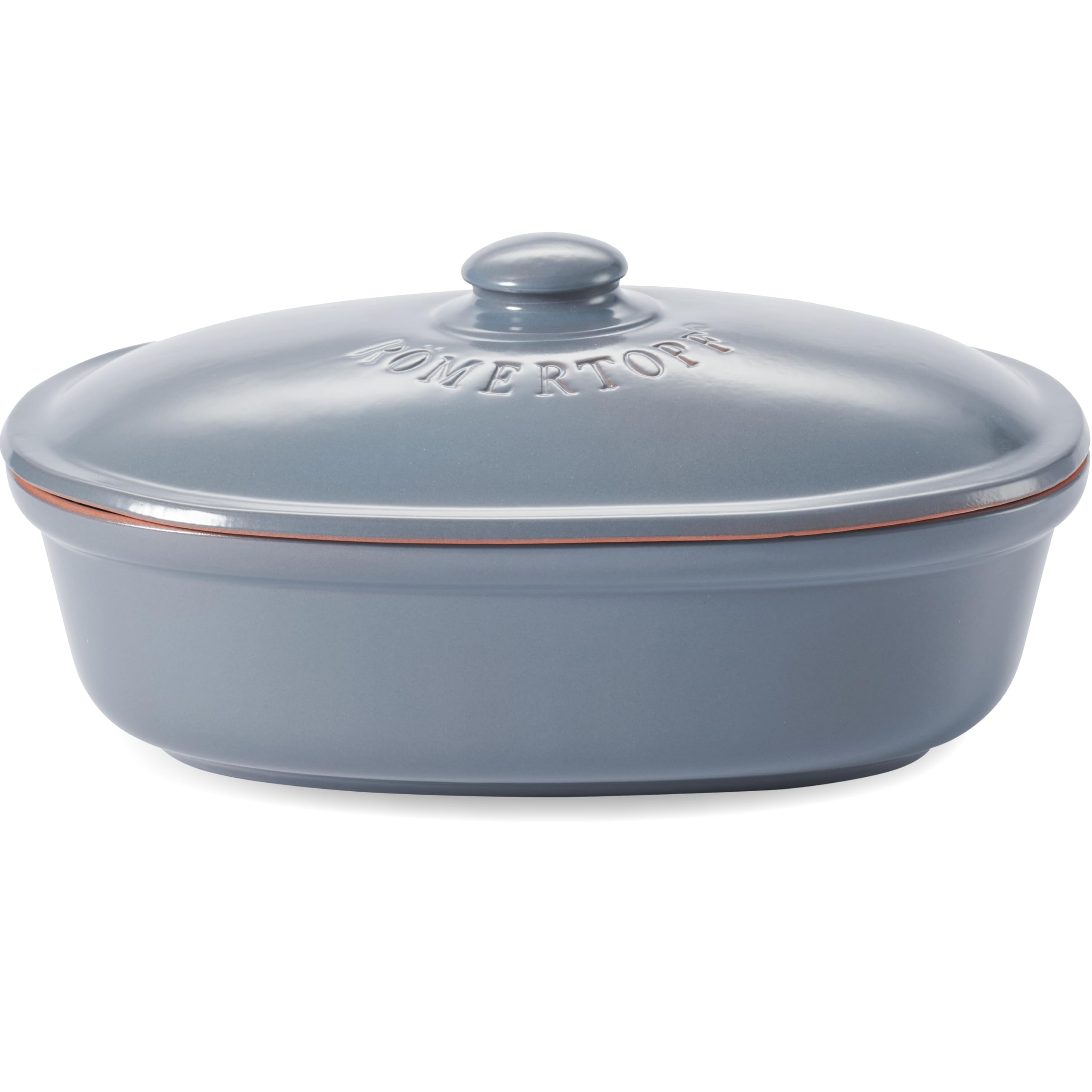 Romertopf Brottopf oval MAXI 6,5 Liter - Brotkasten Blau-Grau aus Keramik - Atmungsaktiver Tontopf für langanhaltende Frische von Brot und Brötchen