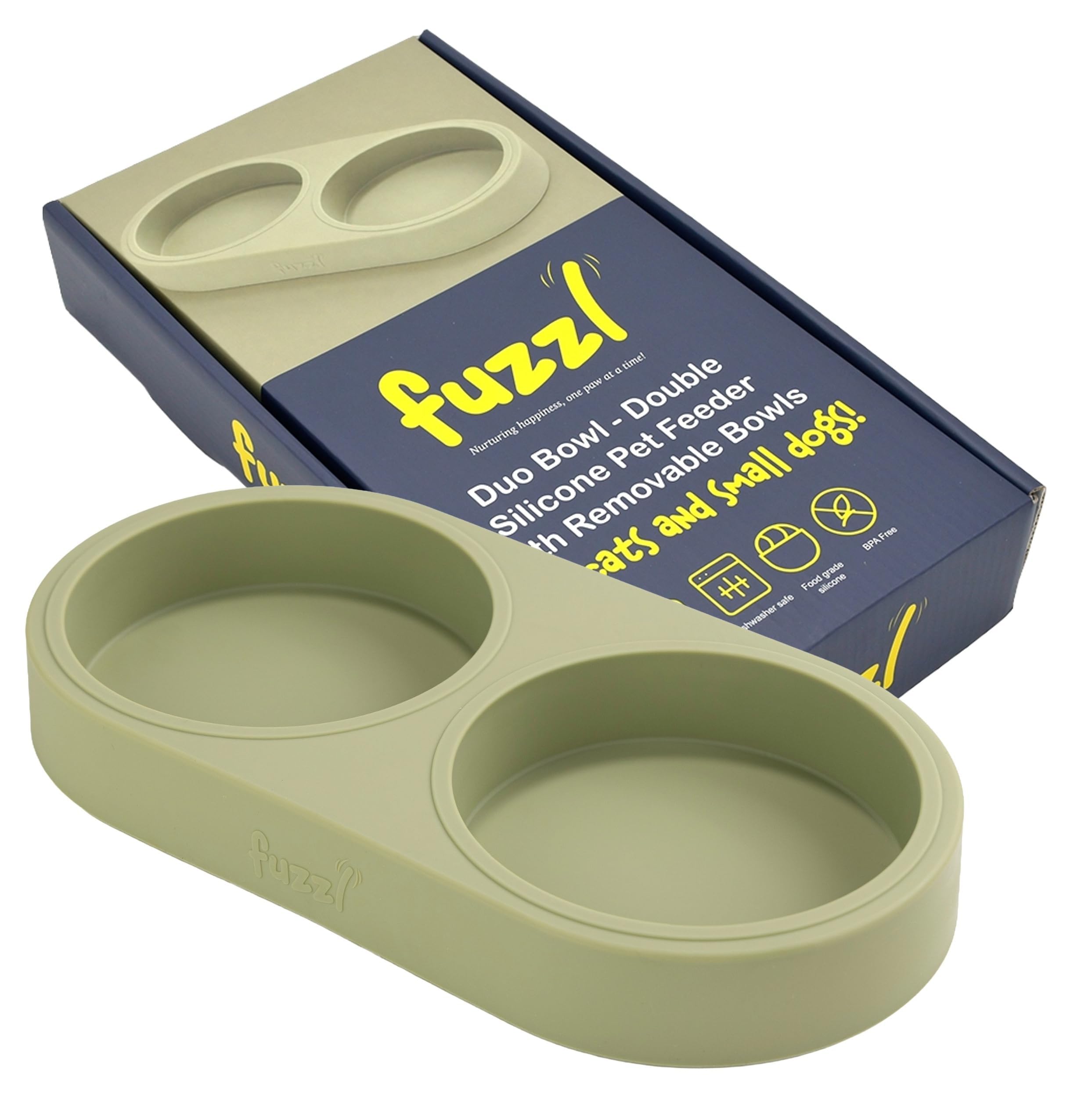 Fuzzl Duo Bowl Silicone Double Pet Feeder for Cats & Small Dogs Sage