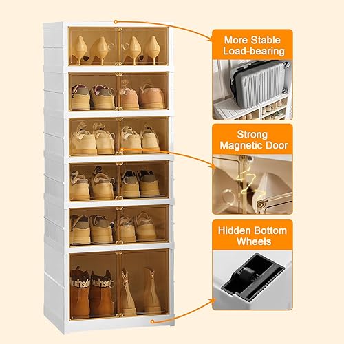 Miniatura 5 de Organizador portátil para zapatos, armario apilable para zapatos con puerta magnética transparente, grandes contenedores de almacenamiento de