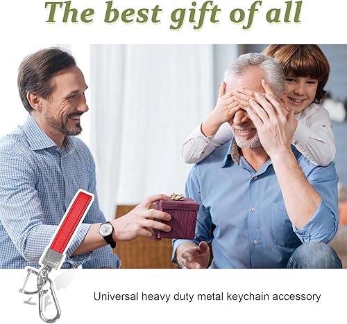Miniatura 6 de Llavero de cuero de microfibra para automóvil, giratorio de 360 grados, con anillo en D antipérdida, llavero y destornillador (rojo y plateado)