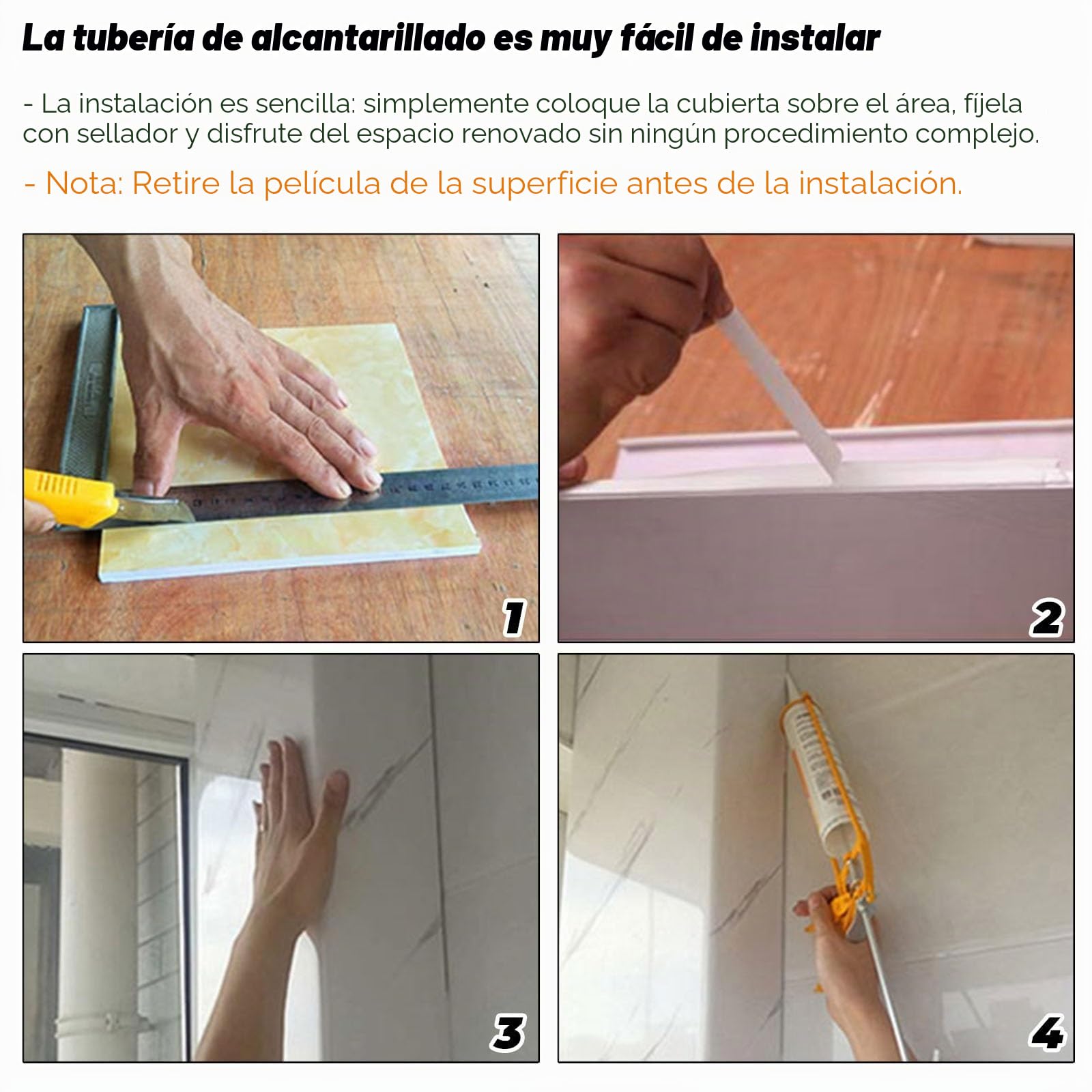 Oculta Tubos Pvc Para Pared, 50 80 100 120 CM Largo Cubre Tuberías De Agua/ Cubre Tuberías Bajo Fregadero/ Ocultación De Tuberías De Cocina Y Baño Escudo , Canaletas Para Cajas(L W D 50x8x8cm/19.7x3.1