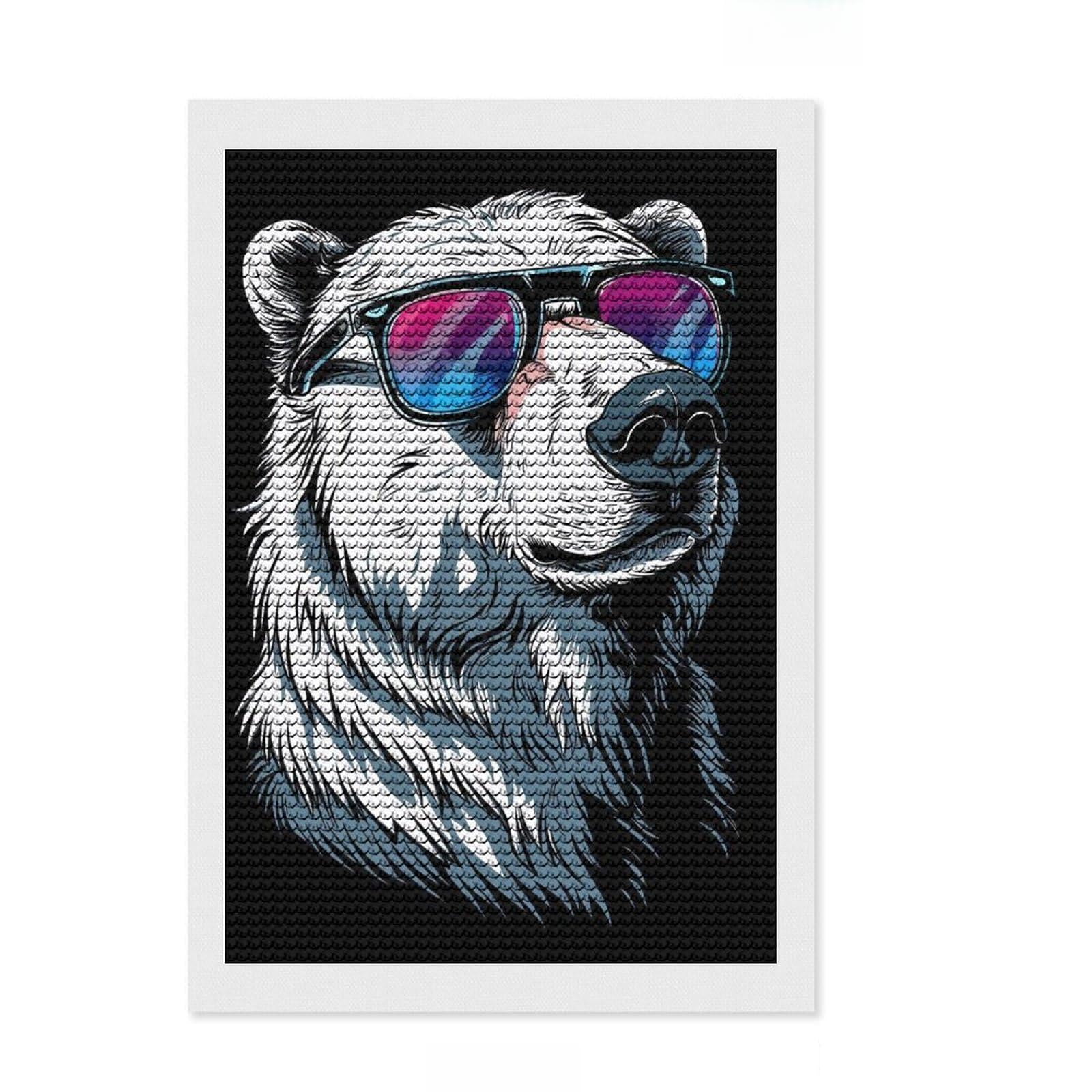 Junmoney Polar Bear Colorful DIY Diamond Art Canvas Kit 8"x12", for Teens, Pleasing Wall Art Project, Aesthetic Room Decor, Christmas Gift