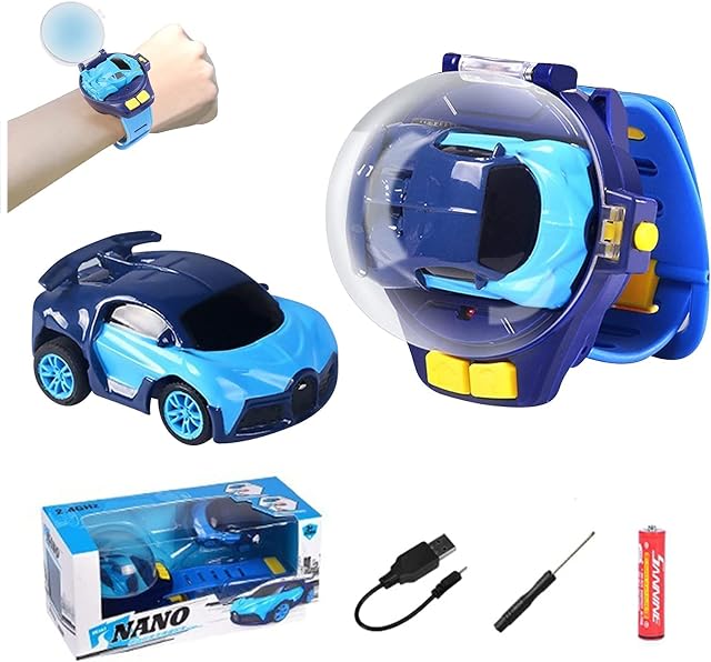 MEPRFROT 2022 New Mini Remote Control Car Watch Toys, Tiktok Watch Car Toys, 2.4 GHz Racing Car Watch with USB Charging Cartoon RC Small Car Gift for Boys and Girls Sticky Ceiling Balls