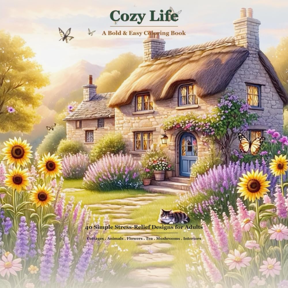 Cozy Life: A Bold and Easy Coloring Book for Kids and Adults
