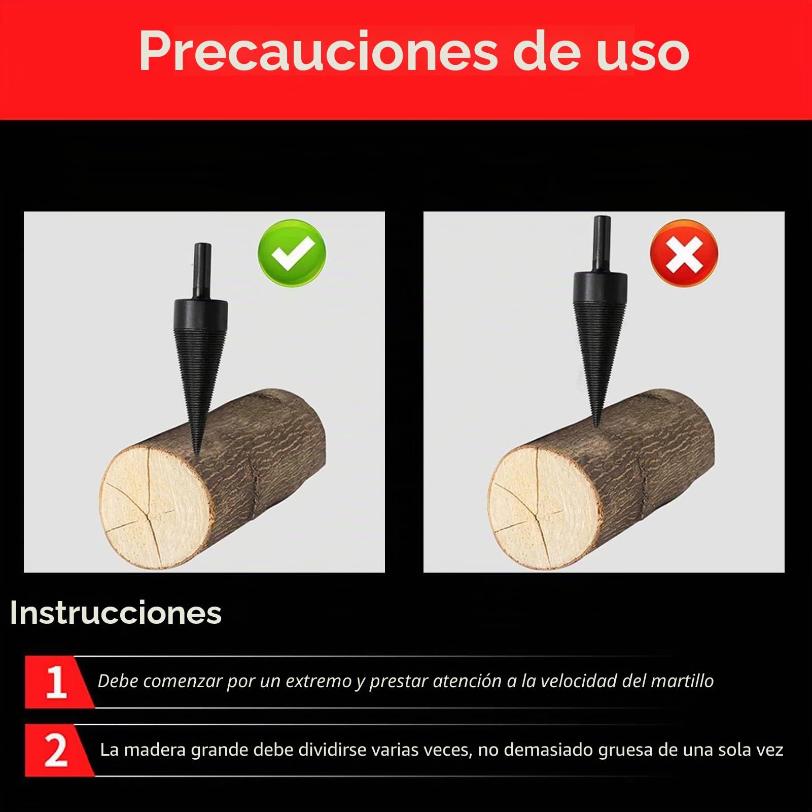 Taladro de Cono 32mm, Divisor de Madera, Taladro Escalonado, Partir Troncos, Cortar Leña, Tornillo de Cono Conductor, Cortador de Troncos