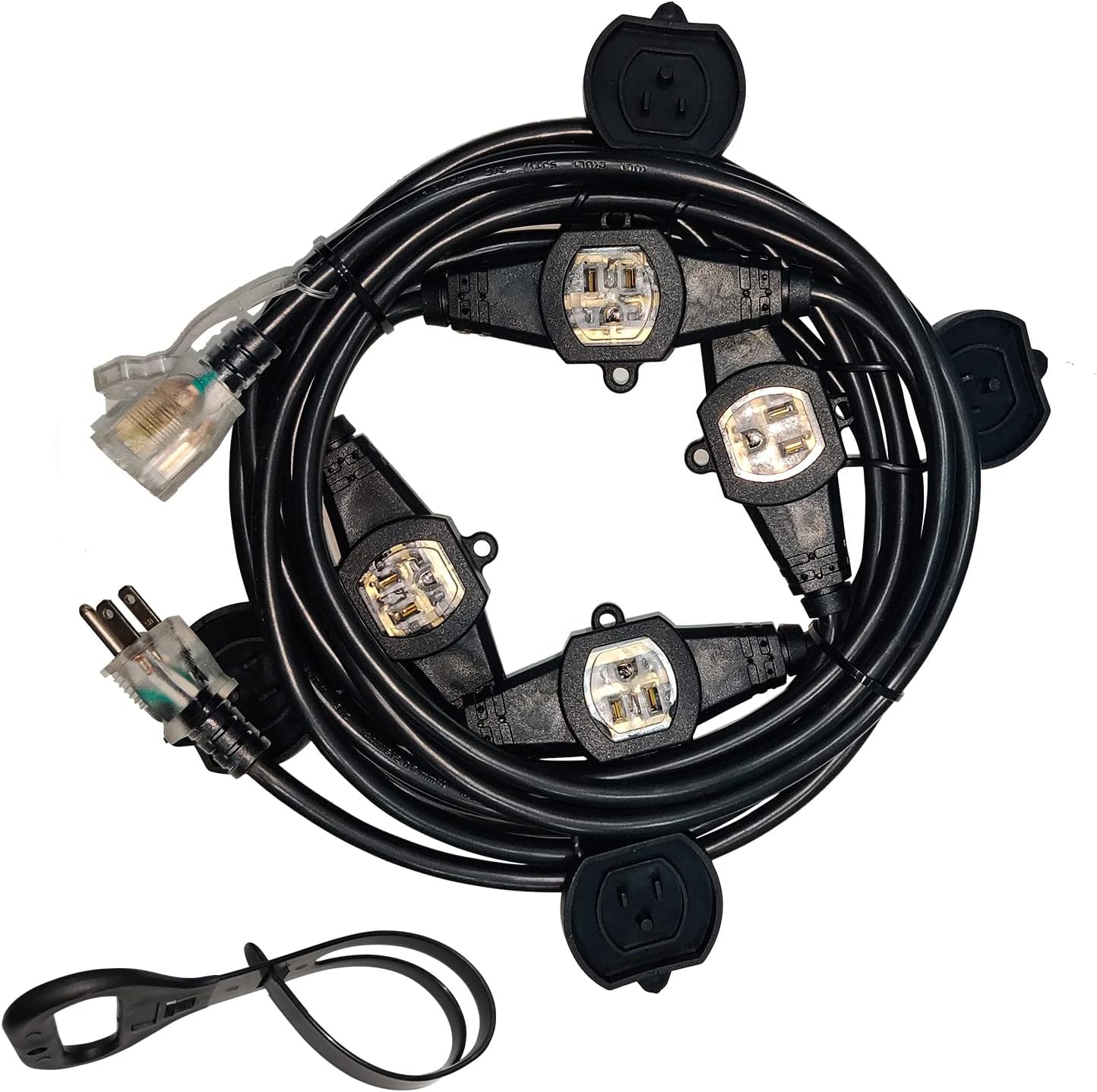 25FT Power Extension Cord - 3 Prong, 14 Gauge SJTW 5-15R Cable - Male Plug to Female Connector - 5 Outlet - Multiple Evenly-Spaced Plug - Suitable for Stage Setting or Outdoor - UL Certified 25FT 14 Gauge 4 Outlet