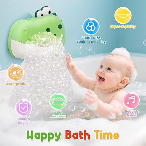 Miniatura 2 de Juguetes de baño para bebés, máquina recargable de burbujas de baño de dinosaurio con música, juguetes de bañera para niños pequeños, regalos de
