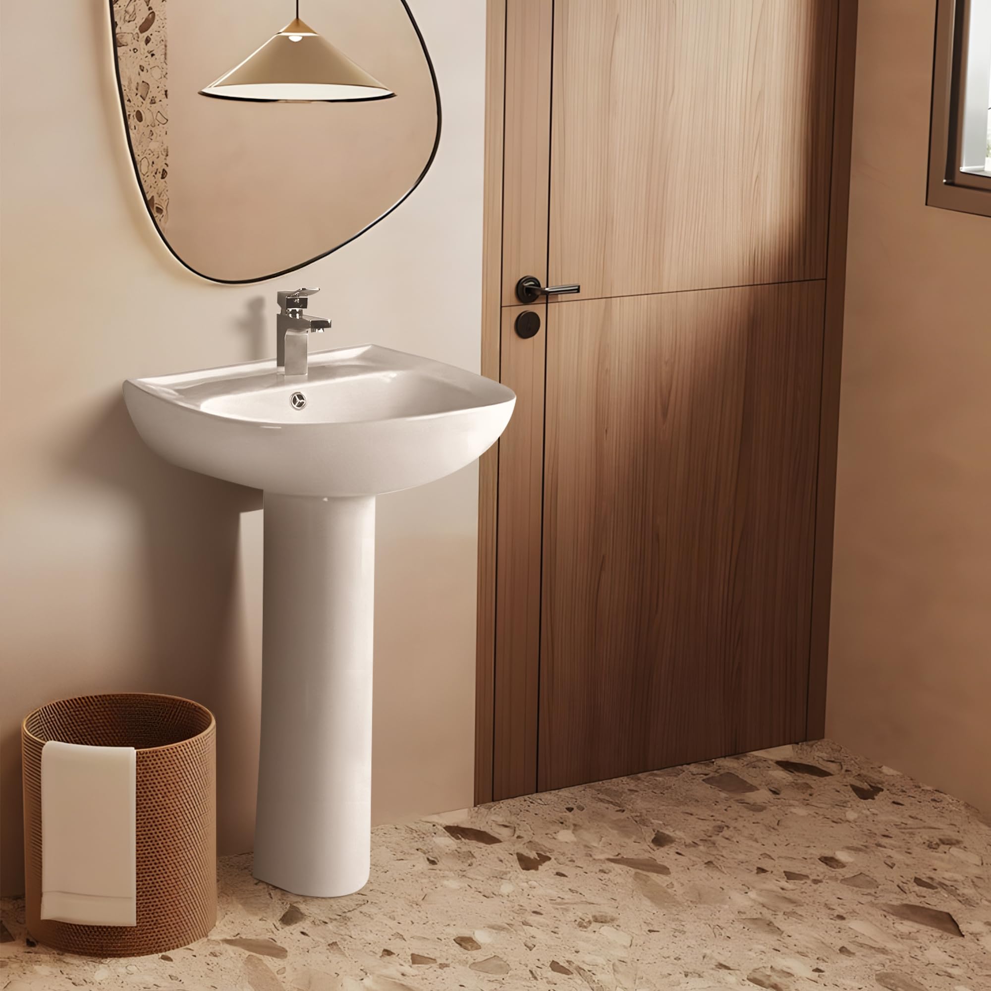 Lavabo Pedestal Moderno | Lavabo de Pie | Diseño Compacto y Elegante | Cerámica Blanca | Instalación Fácil y Rápida | Ideal para Baños Pequeños y Grandes
