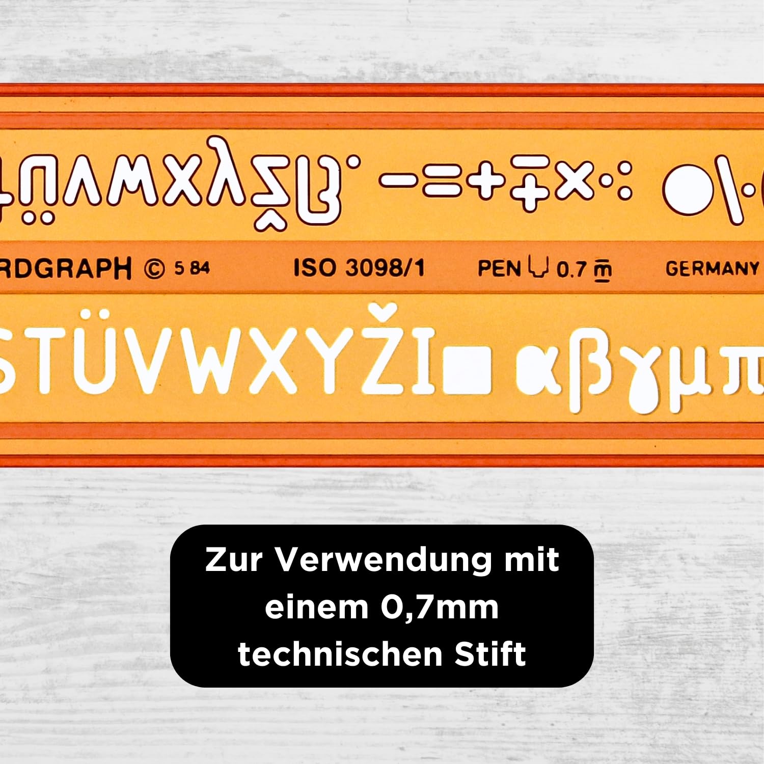 7mm Schriftschablone - Normschriftschablone 7mm - Schriftschablone Technisches Zeichnen - Schrift Schablone 7 mm - Isonorm Gerade Mittelschrift Schablone