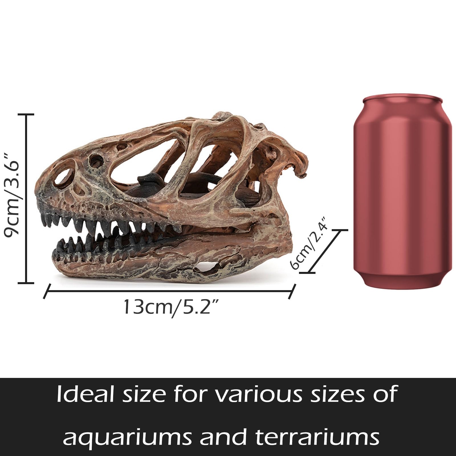 Kocris Casa Fish Hideout Aquarium Vivarium Décor Decorations Dinosaur Skull Fish Tank Decor Cave Dinosaur Skull Betta Animal Halloween Large Tarantula Reptile Bones Snake for Terrarium Ornament - Image 2