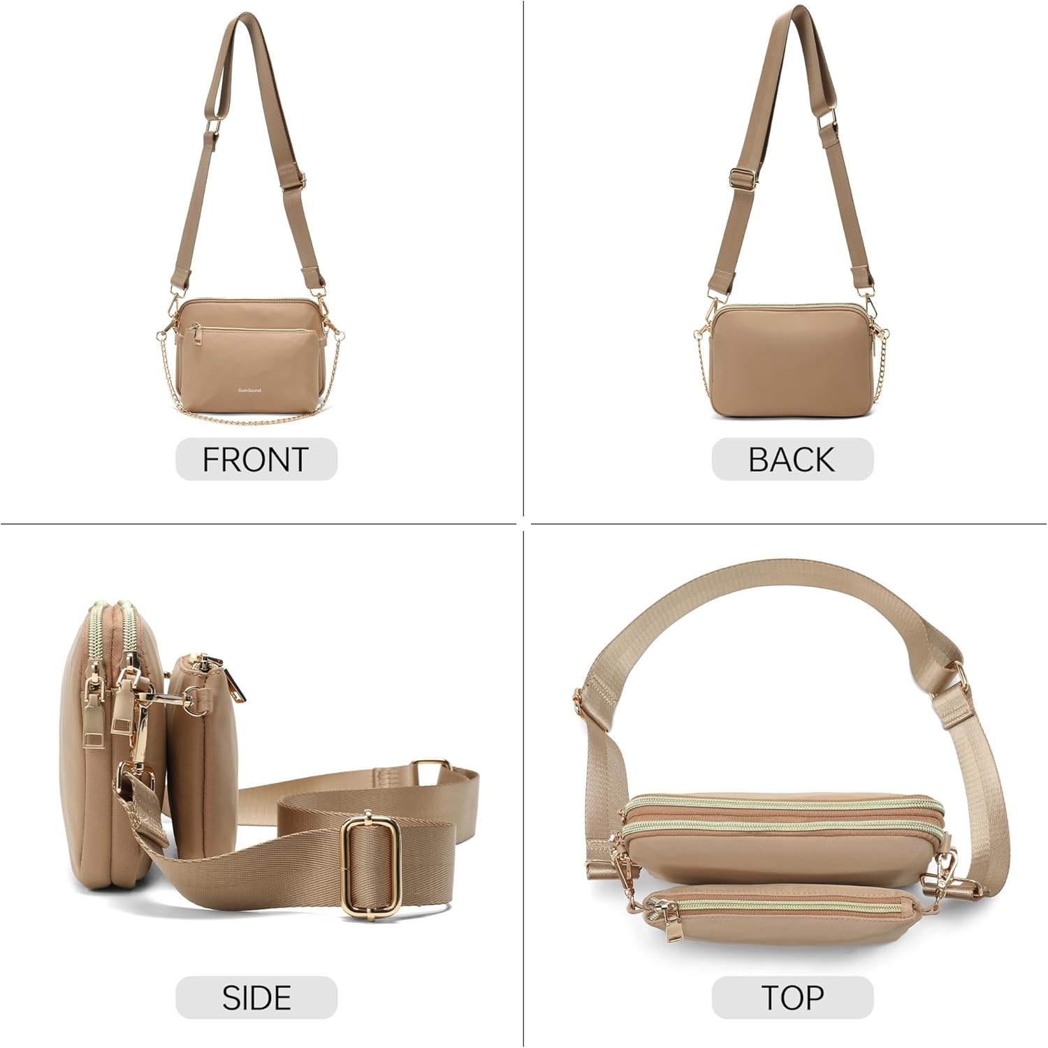 Trendy 3-in-1 Crossbody Bag for Women - Leather & Nylon Multi-Functional Sling Fanny Chest Pack with Gold Hardware