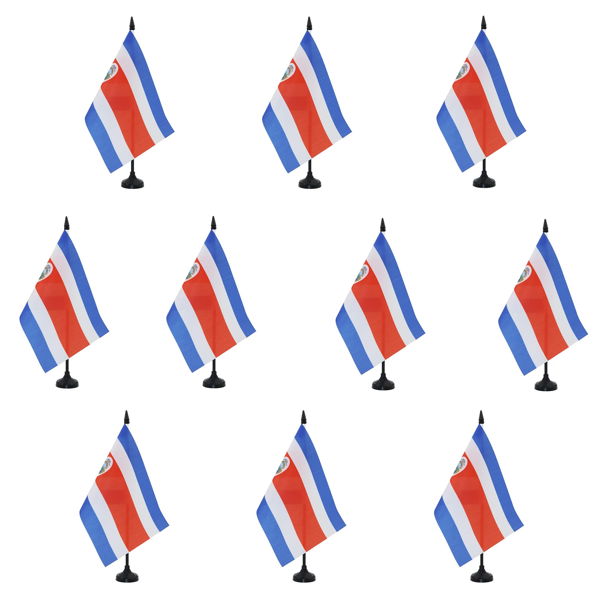 AZ FLAG - Set of 10 Costa Rica Table Flag 5'' x 8'' - 10 Small Costa Rican Office Flags 100% Polyester 21 x 14 cm - Mini Desk Flag with 10'' Pole and Black Plastic Base — image 1