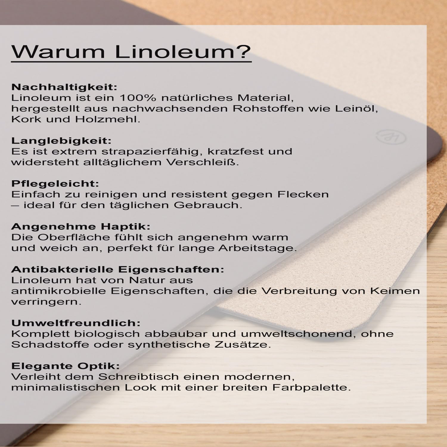 Schreibtischunterlage, Schreibunterlage aus Linoleum mit Korkunterseite – Ökologisch, Nachhaltig & 100% Natürlich – Made in Germany (Mauve, 87x40cm)
