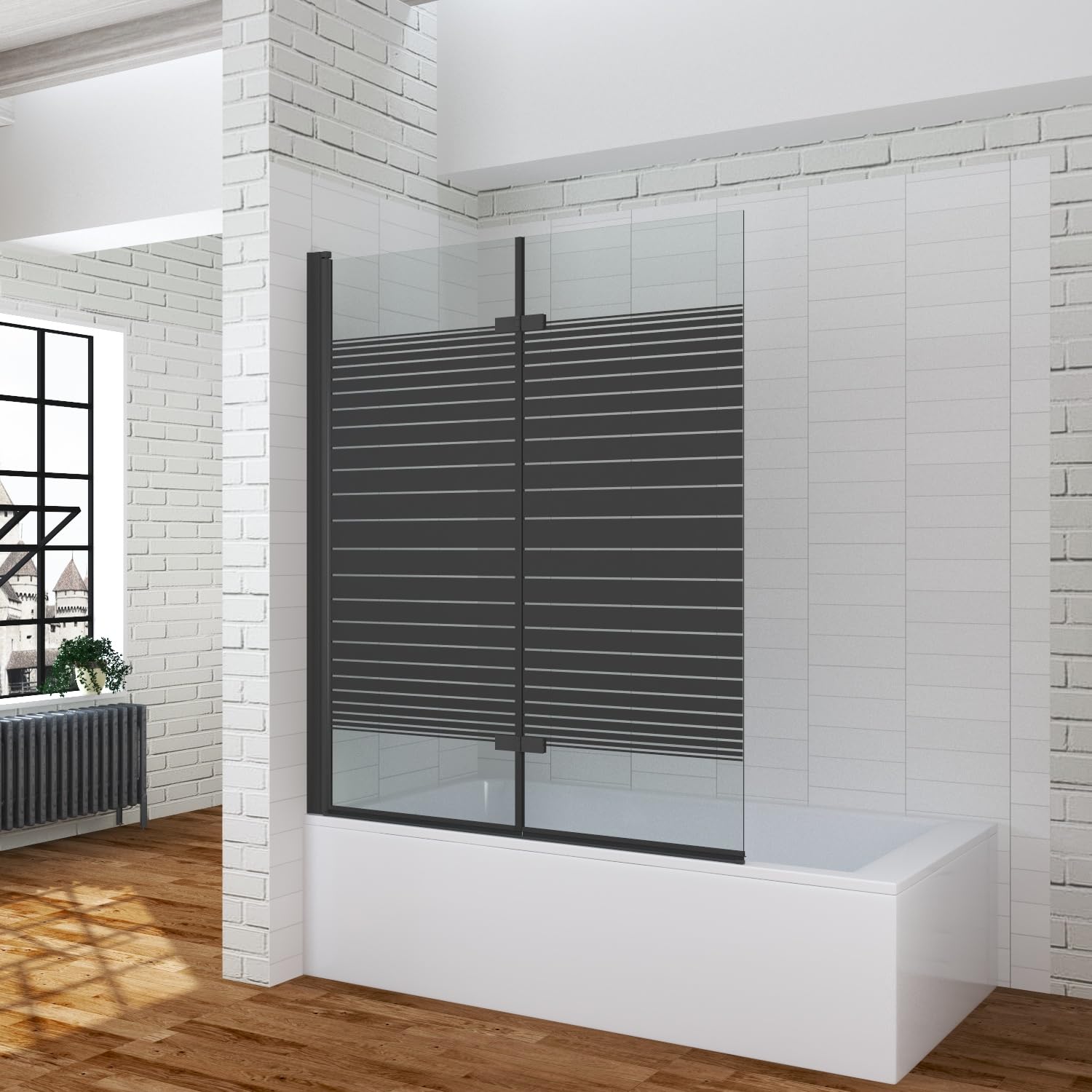 Duschwand für Badewanne ohne bohren zum kleben 120x140 cm 2 Teilig schwarz Badewannenaufsatz Dusche Glas faltbar klappbar Klebemontage schwenkbar 5 mm Sicherheitsglas klar ESG NANO Beschichtung
