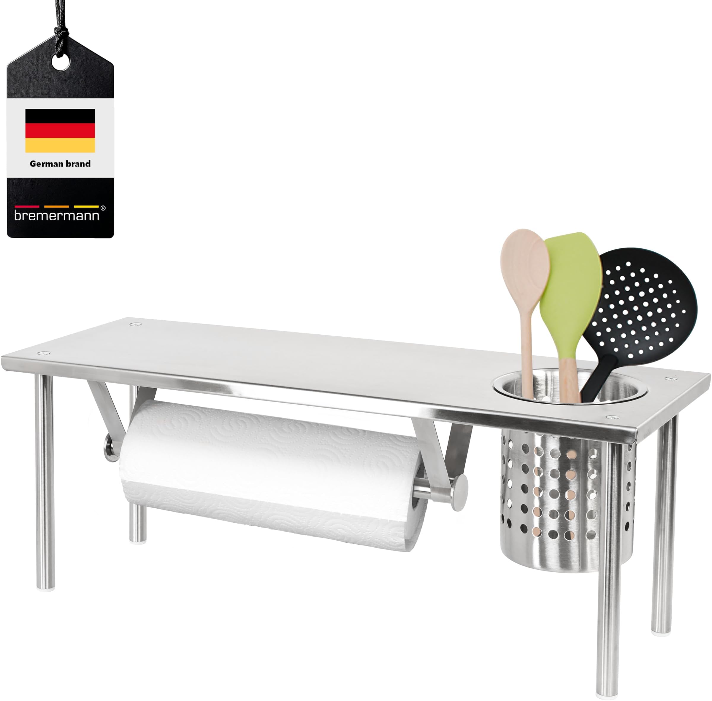 bremermann Kitchen Shelving with Kitchen Roll Holder and Utensil Holder (Metallic)