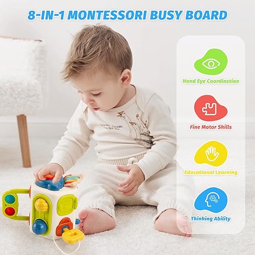 Miniatura 6 de UNIH Montessori - Juguetes para bebés de 6 a 12 meses, 8 en 1, multifuncional, juguete de aprendizaje para niños pequeños, juguetes sensoriales para