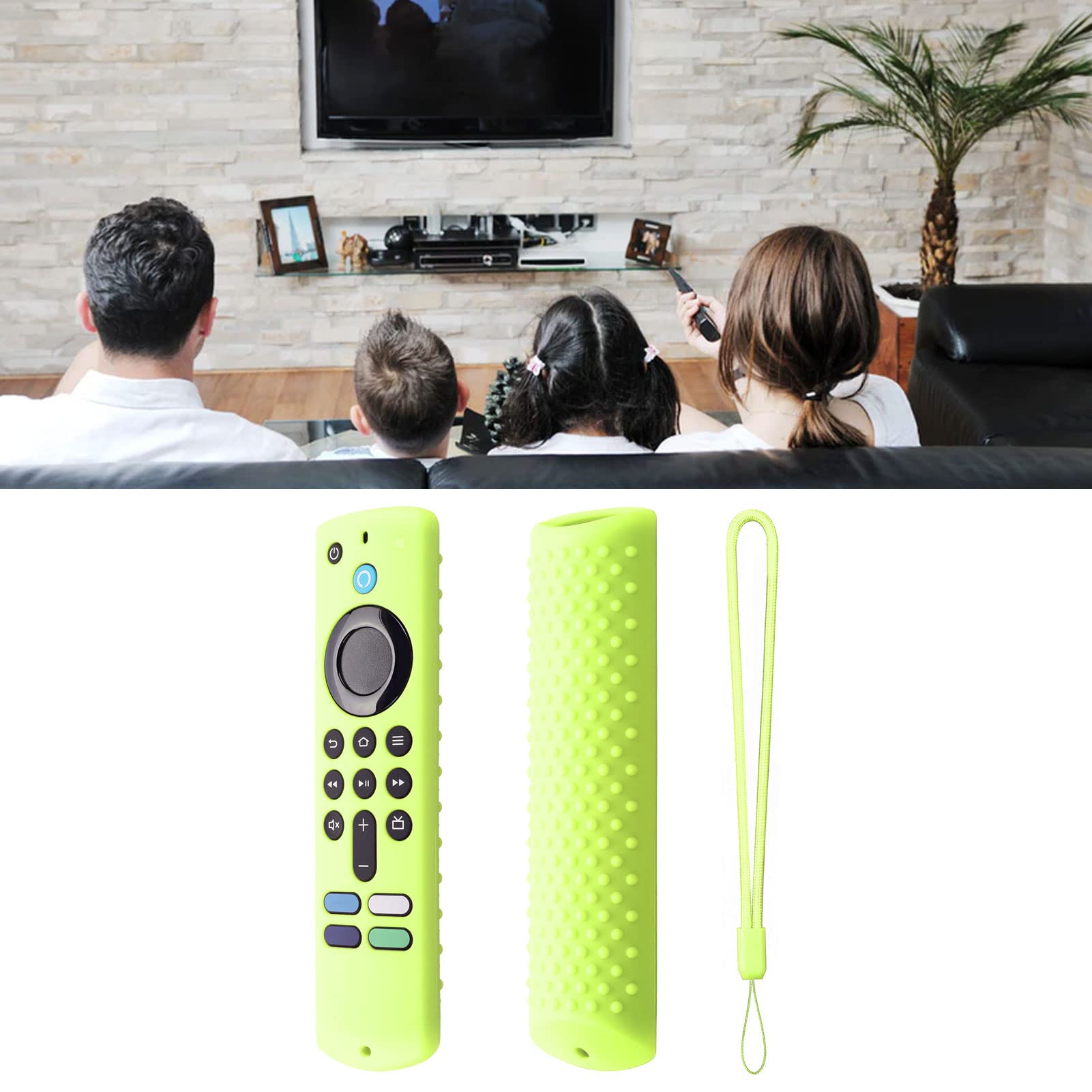 Funda de Silicona con Mando a Distancia para Fire TV Stick, Funda Protectora de Silicona Antideslizante con Cordón de 3.ª Generación (Verde Fluorescente)