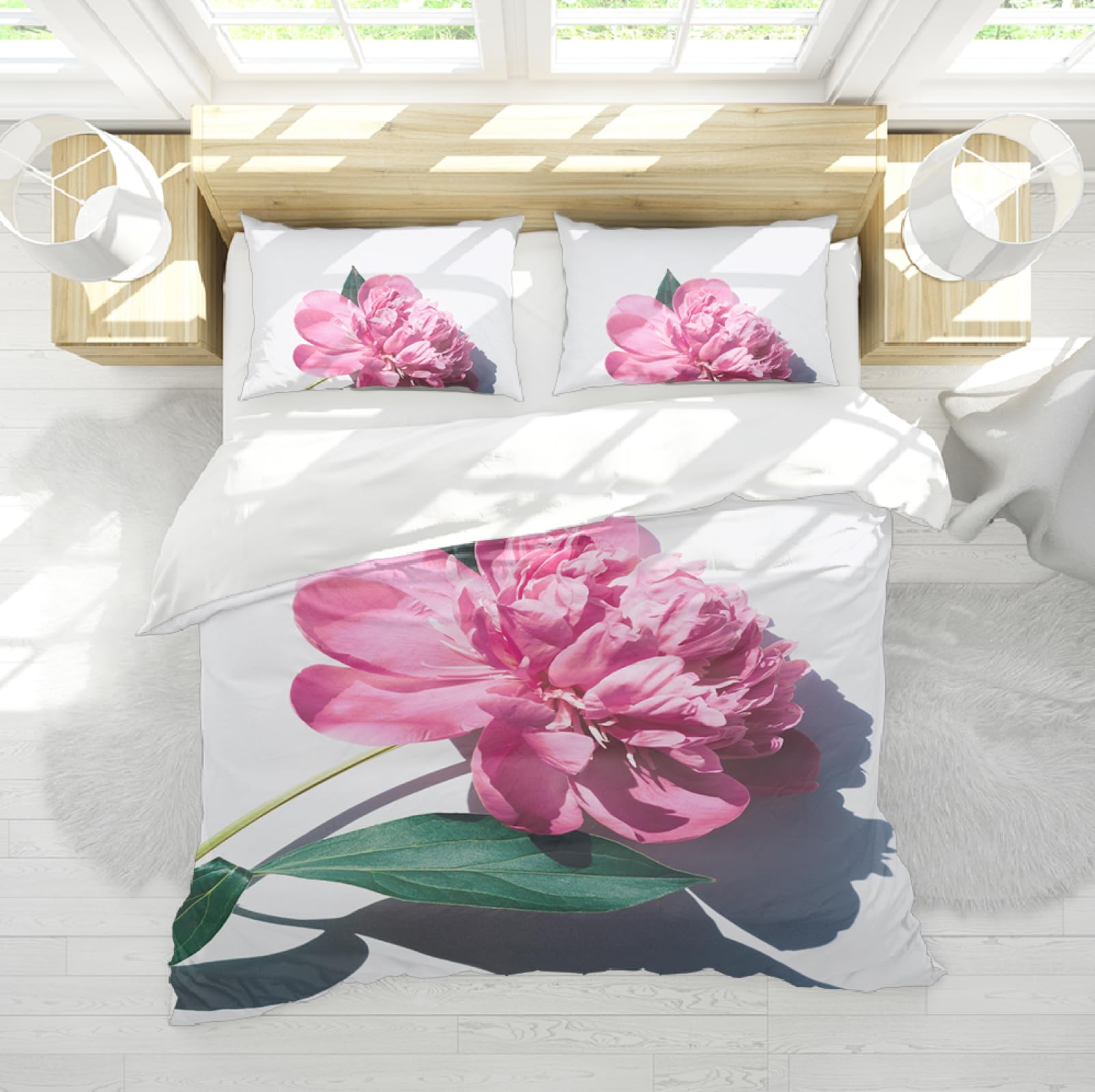 Parure Housse de couette fleur rose et blanche 260x220cm douce pour grand lit enfant