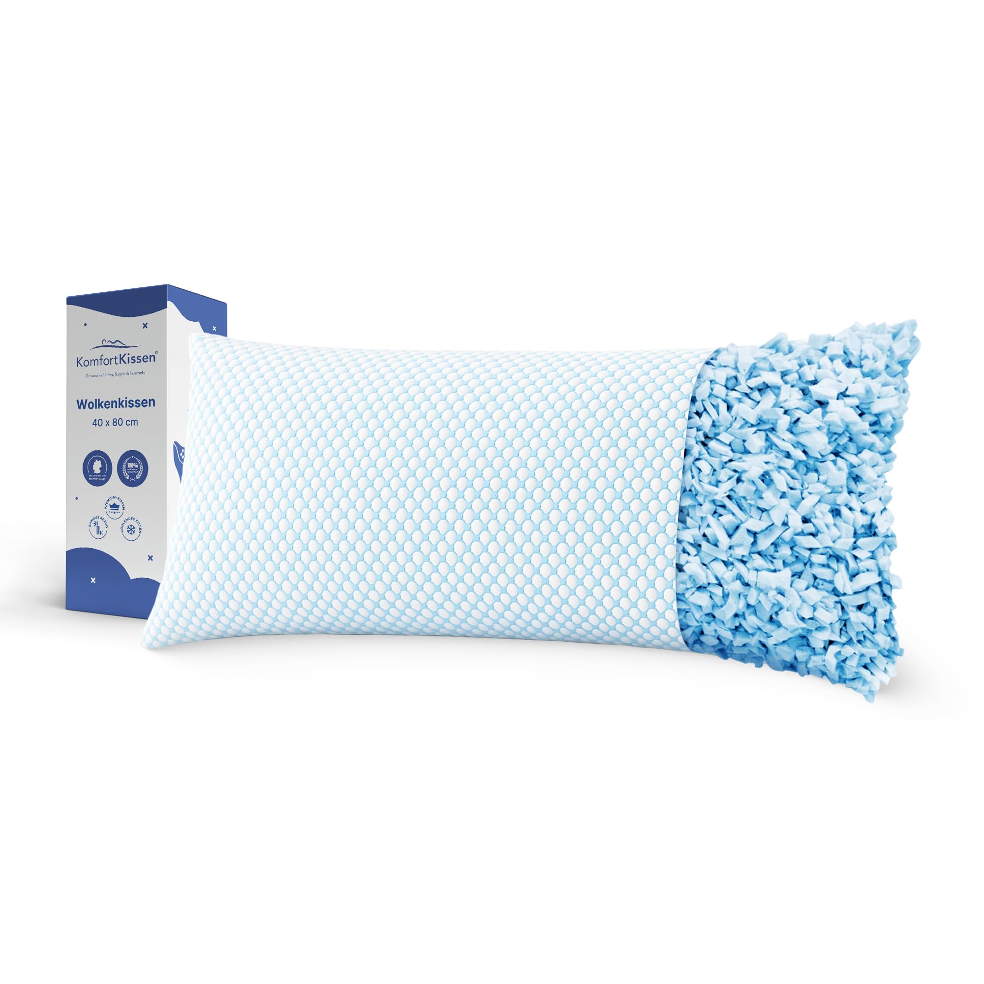 MKS Kühlkissen 40x80 – Ergonomisches Wolkenkissen zum Entspannen – Weiches Kissen für Rücken-, Seiten- & Bauchschläfer – Memory Foam Kissen mit Kühlgel – Schlafkissen für Männer & Frauen