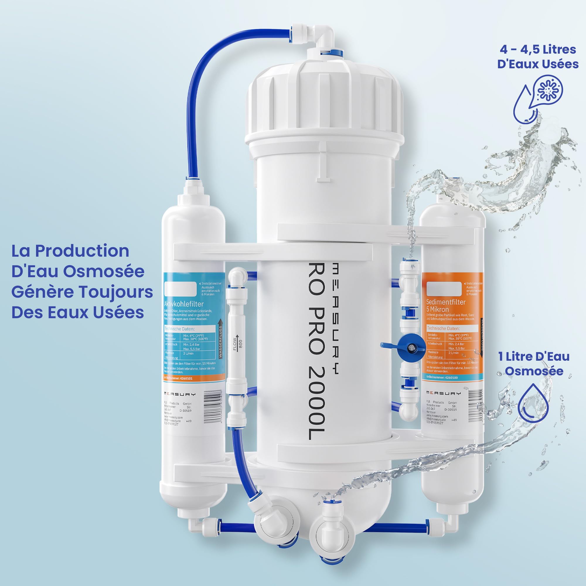 Measury Osmoseur Aquarium, Eau Osmosée Aquarium - 2000 litres par jour | Système d'osmose inverse pour aquarium, système d'osmose pour produire de l'eau osmose